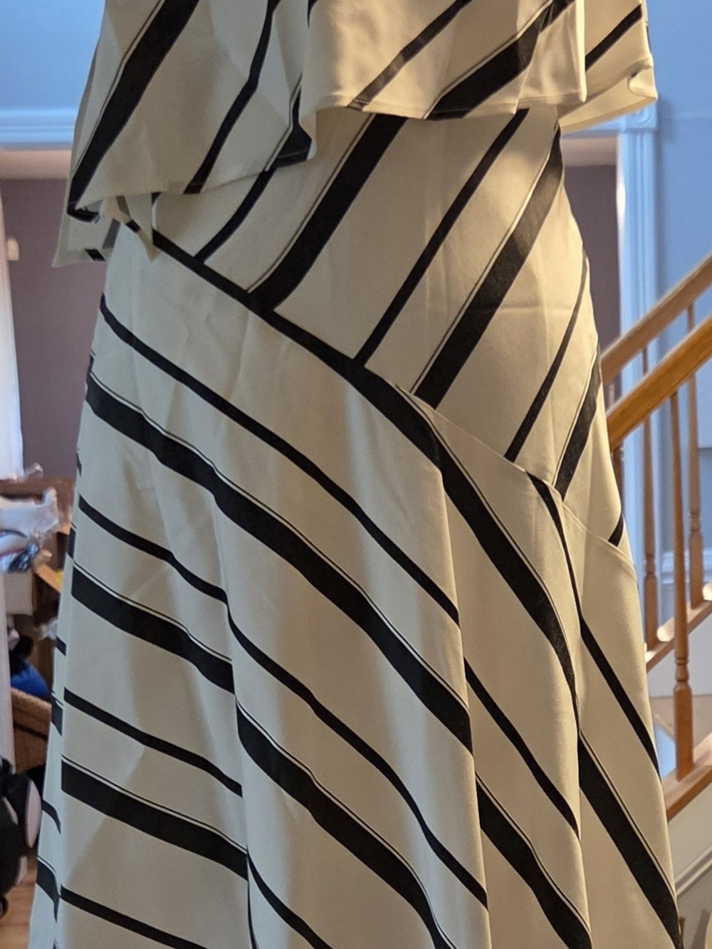 Banana Republic Spring Wedding Guest Black/Cream Asymmetrical Striped Dress - Picture 2 of 7